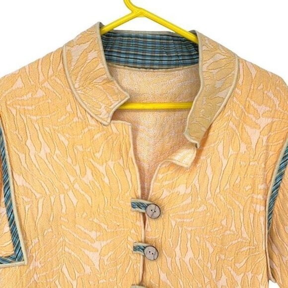 Vintage Womens Button Front Jacquard Reversible Jacket Yellow Large - Picture 2 of 8